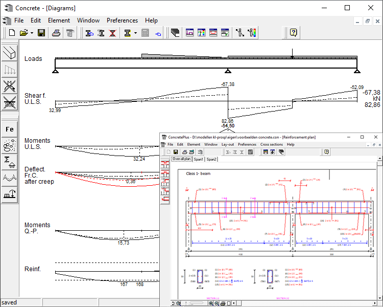 ConCrete and ConCrete Plus beam reinforcement analysis software
